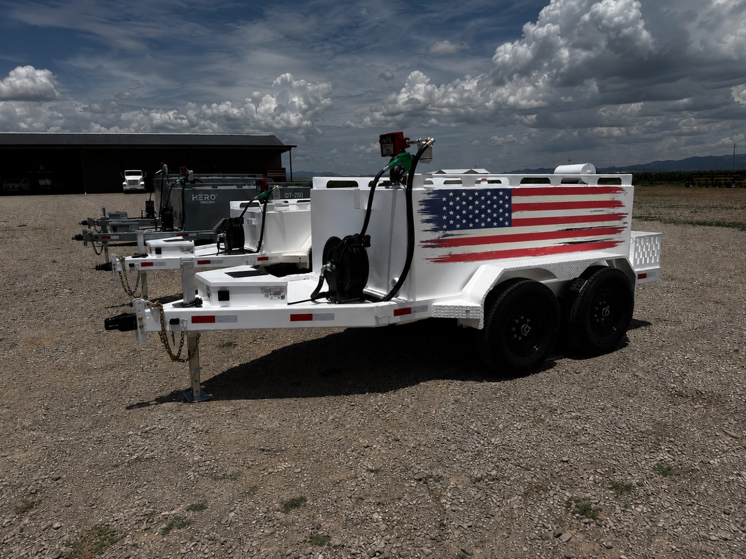 White HERO fuel trailer with USA flag graphic
